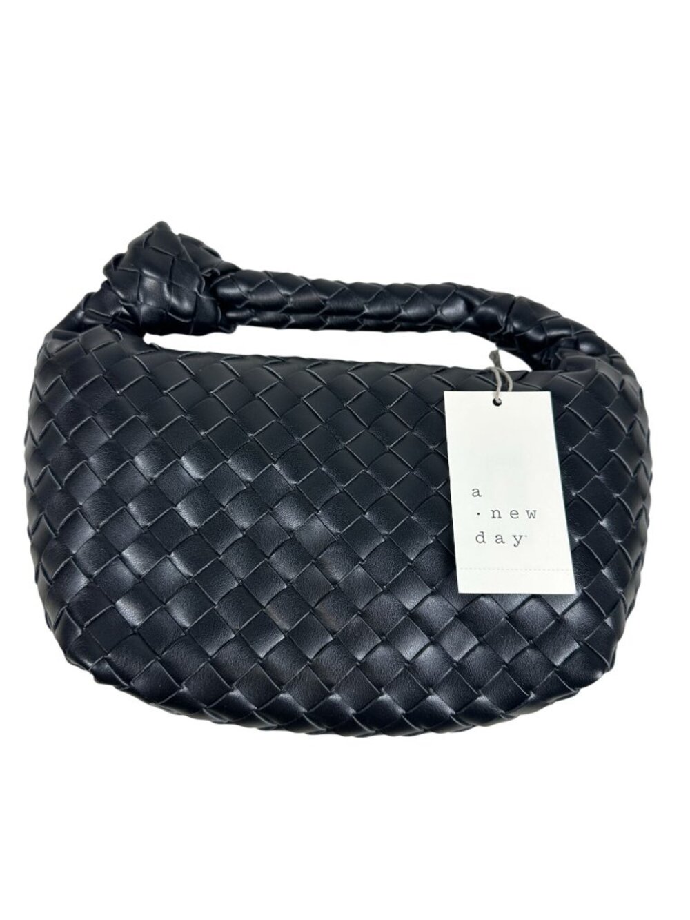 A New Day Black Woven Knot Handle Shoulder Bag  Recycled Polyester Lining NWT
